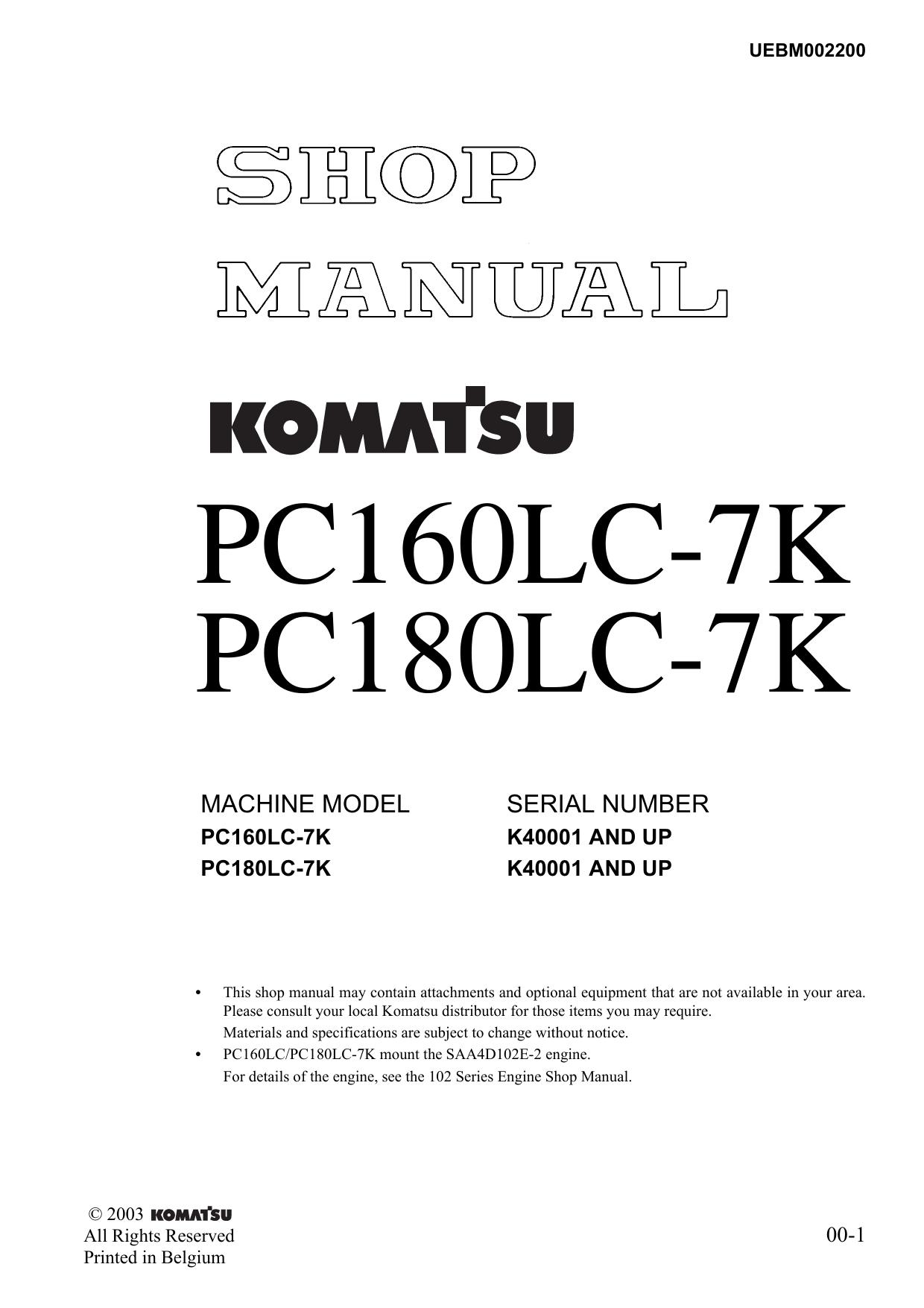 PC160LC-7K PC180LC-7K Shop Manual